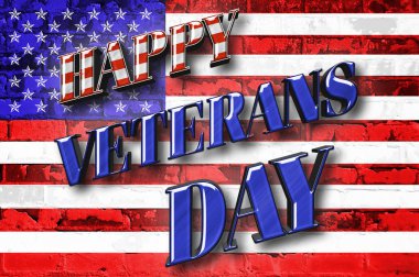 Eski tuğla duvar, hisse senedi illüstrasyon - gazileri onurlandıran herkese hizmet, günün kutlu olsun 3d çizim, Amerikan tatil şablonu.