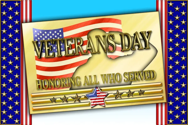 Stock Illustration - Veterans Day, 3D Illustration, Honoring all who served, American holiday template.