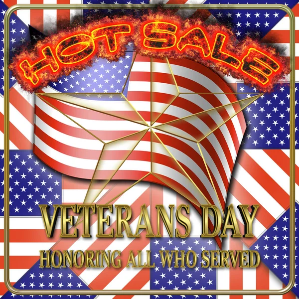 Buon giorno dei veterani, Vendita calda, Illustrazione 3D, Onorare tutti coloro che hanno servito, modello di vacanza americano . — Foto Stock