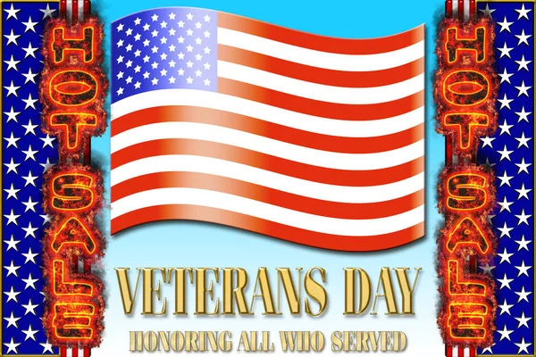 Stock Illustration - Veterans Day, Hot Sale, 3D Illustration, Honoring all who served, American holiday template.