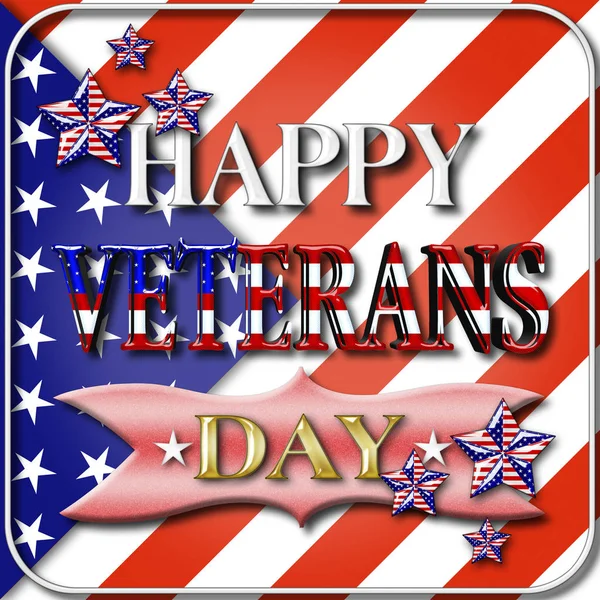 Stock Illustration - Happy Veterans Day, 3D Illustration, Honoring all who served, American holiday template. — Stock Photo, Image