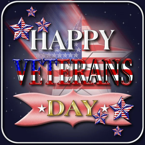 Stock Illustration - Happy Veterans Day, 3D Illustration, Honoring all who served, American holiday template. — Stock Photo, Image