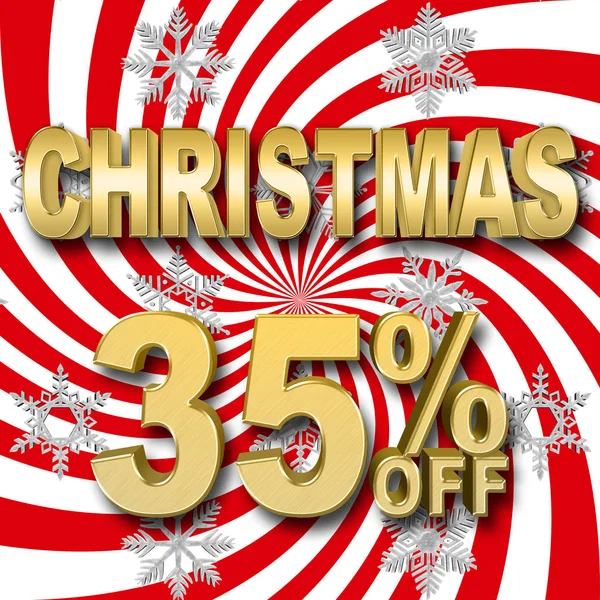 Stock Illustratie - gouden 35 procent korting, gouden Kerstmis, rode en witte achtergrond, 3d illustratie. — Stockfoto