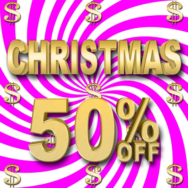 Hisse senedi illüstrasyon - altın %50 indirimli, altın Noel, Neon pembe ve beyaz arka plan, 3d çizim.
