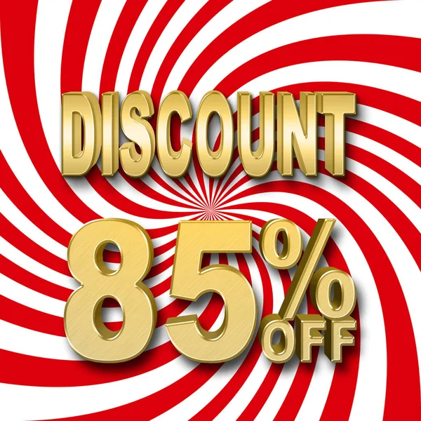 Stock Illustration - Golden 85 Percent Off, Golden Discount, Red and White Background, 3D Illustration. — Stock Photo, Image