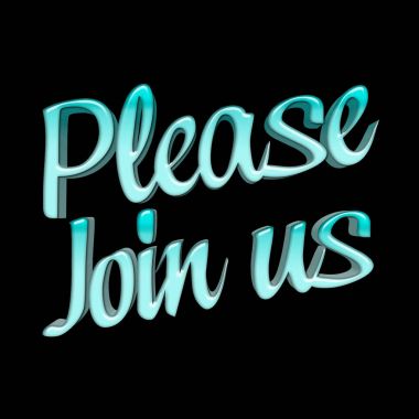 Hisse senedi illüstrasyon - mavi lütfen bize katılın, 3d resim, siyah arka plan.