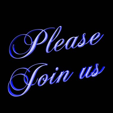 Hisse senedi illüstrasyon - mavi lütfen bize katılın, 3d resim, siyah arka plan.