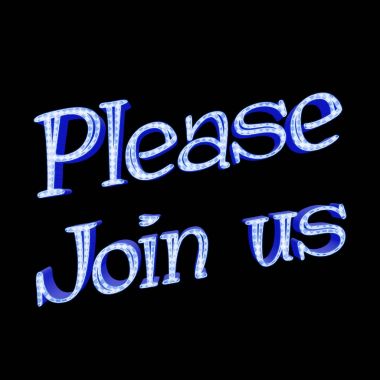 Hisse senedi illüstrasyon - mavi lütfen bize katılın, 3d resim, siyah arka plan.