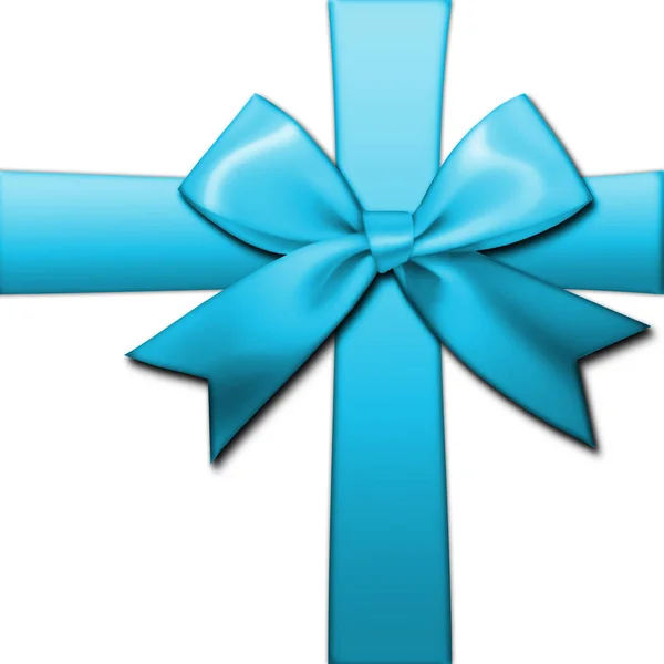 Фондовые индексы - Shiny Present Gift Wrap, Light Blue Ribbon and Bow, 3D-инсталляция, белый фон . — стоковое фото