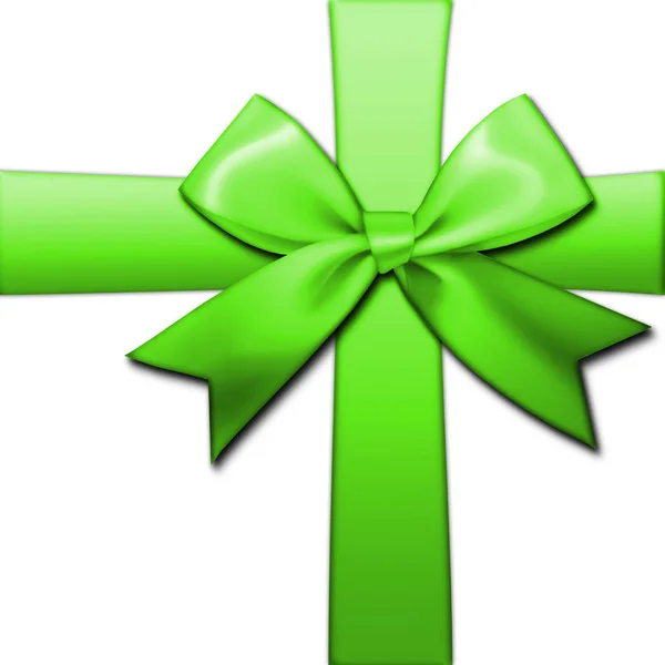 Ilustración de stock - Envoltura de regalo brillante presente, Cinta verde y arco, Ilustración 3D, Fondo blanco . — Foto de Stock