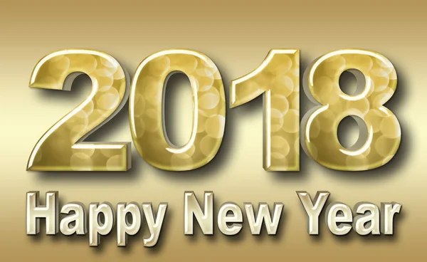 Skladem ilustrace - zlatý šťastný nový rok 2018, 3d obrázek, zlaté pozadí. — Stock fotografie