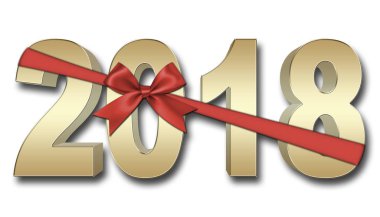 Hisse senedi illüstrasyon - kırmızı yay ve şerit, Golden 2018, 3d resim, beyaz arka plan.