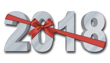 Hisse senedi illüstrasyon - kırmızı yay ve şerit, çelik 2018, 3d resim, beyaz arka plan.