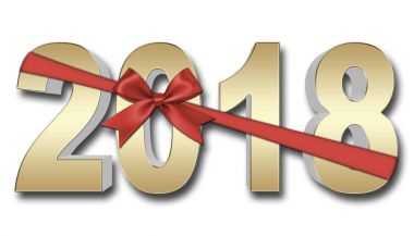 Hisse senedi illüstrasyon - kırmızı yay ve şerit, Golden 2018, 3d resim, beyaz arka plan.