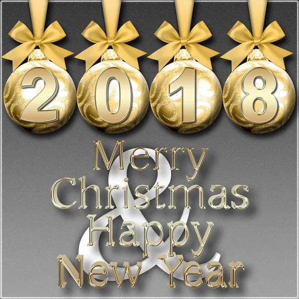Stock Illustration - gouden Merry Christmas gelukkig Nieuwjaar, 2018, 3d illustratie, zwarte achtergrond met kleurovergang. — Stockfoto
