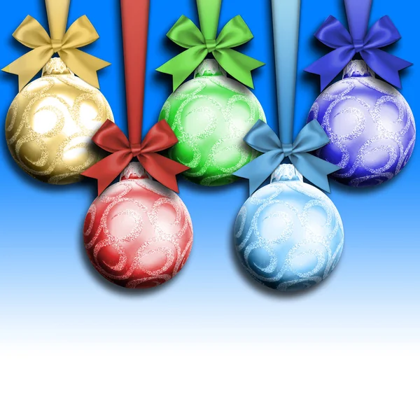 Stock Illustratie - lege kopie ruimte, gekleurde Kerst ornamenten, 3d illustratie, Blue Gradient achtergrond. — Stockfoto