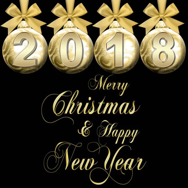 Ilustración de Stock - Feliz Navidad de Oro Feliz Año Nuevo, 2018, Ilustración 3D, Fondo Negro . — Foto de Stock