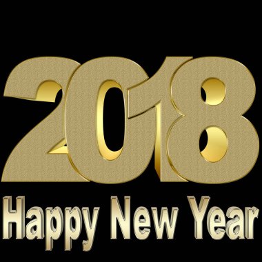 İllüstrasyon - altın mutlu yeni yıl, 2018, stok 3d çizim, siyah arka plan.