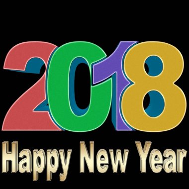 İllüstrasyon - altın mutlu yeni yıl, 2018, stok 3d çizim, siyah arka plan.