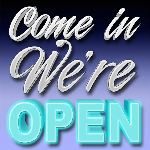 Stock Illustration - Come in Were OPEN, Neon Blue: OPEN, 3D Illustration, Blue Background. — Stock Photo, Image