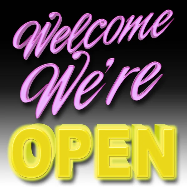 Фондовые индексы - Pink Welcome, Were OPEN, Neon Yellow: OPEN, 3D, Black Graff . — стоковое фото