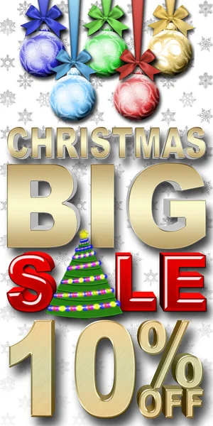 ストック イラスト - 黄金 10 パーセント オフ、ゴールデン クリスマス大きな赤販売、太字、分離された白背景、背景、3 d の図の白い雪. — ストック写真