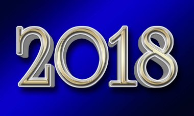 Altın 2018, 3d illüstrasyon mavi degrade arka plan.