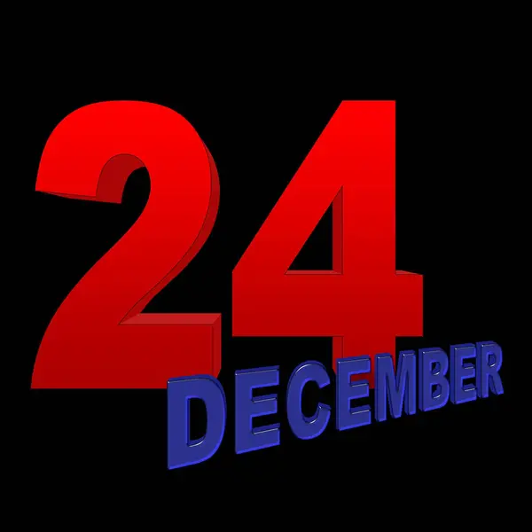 Απόθεμα εικονογράφηση - κόκκινα Bold 24, μπλε Bold Δεκεμβρίου, 3d απεικόνιση, μαύρο φόντο. — Φωτογραφία Αρχείου