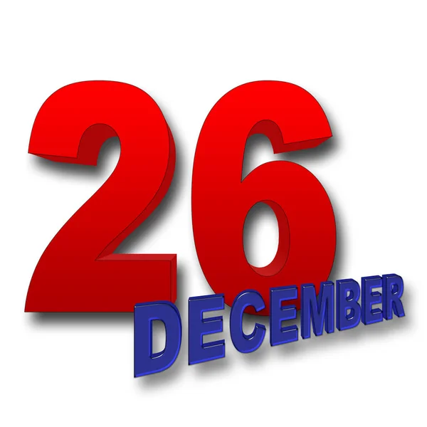 Aktienabbildung - rot fett 26, blau fett Dezember, 3D-Abbildung, weißer Hintergrund. — Stockfoto