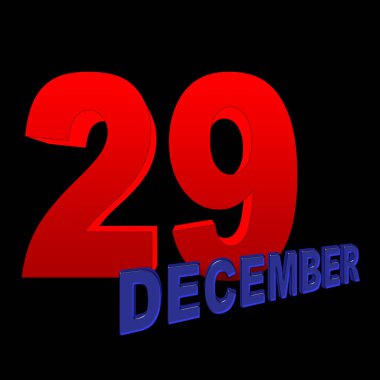 İllüstrasyon - kırmızı kalın 29, mavi kalın Aralık, 3d resim, siyah arka plan stok.