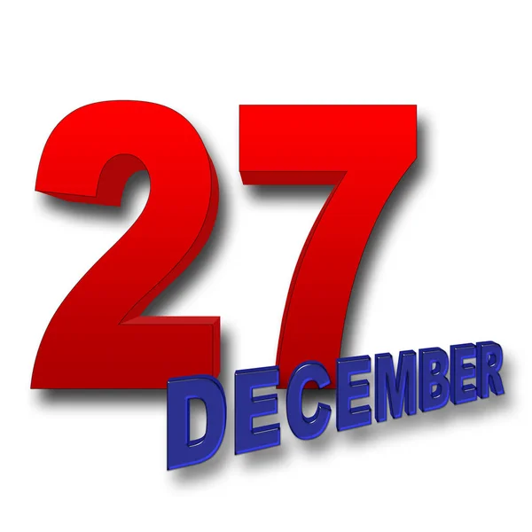 재고 일러스트 레이 션-빨간 대담한 27, 파란색 굵게 12 월, 3d 그림, 흰색 배경. — 스톡 사진
