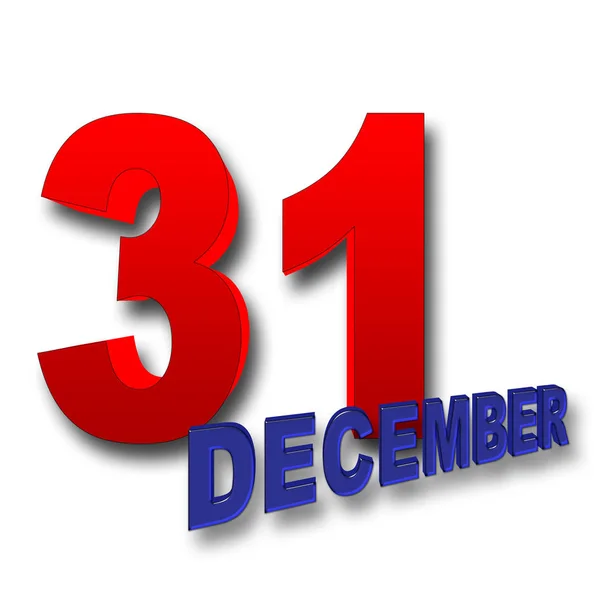 Ilustración de stock - Rojo negrita 31, azul negrita diciembre, Ilustración 3D, fondo blanco . — Foto de Stock