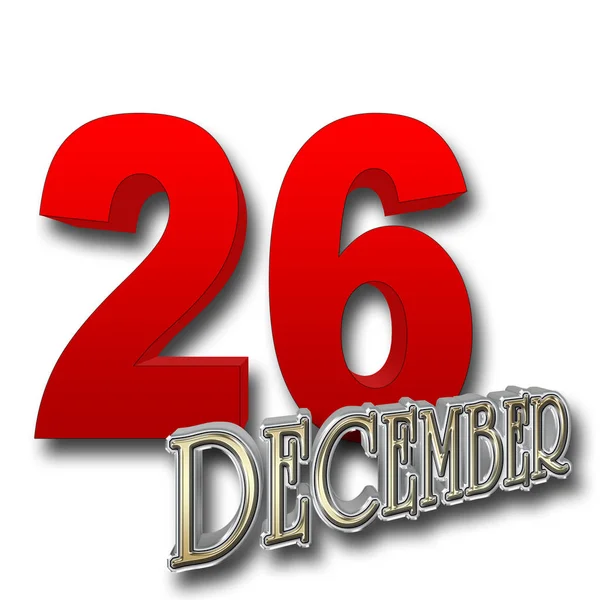 Ilustración de stock - Rojo negrita 26, Oro negrita diciembre, Ilustración 3D, fondo blanco . — Foto de Stock