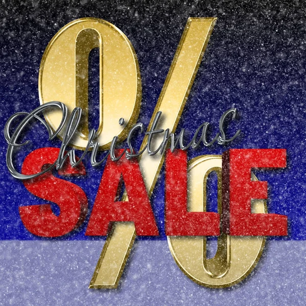 在庫ありイラスト - クリスマス クローム、レッド販売、黄金のパーセント記号、3 d、夜背景の雪. — ストック写真