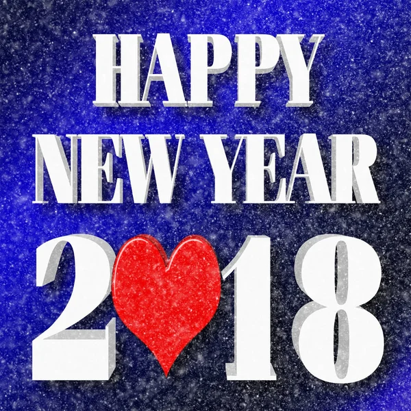 Skladem ilustrace - bílá šťastný nový rok 2018, červené srdce tvar, 3d obrázek, modré pozadí s přechodem. — Stock fotografie