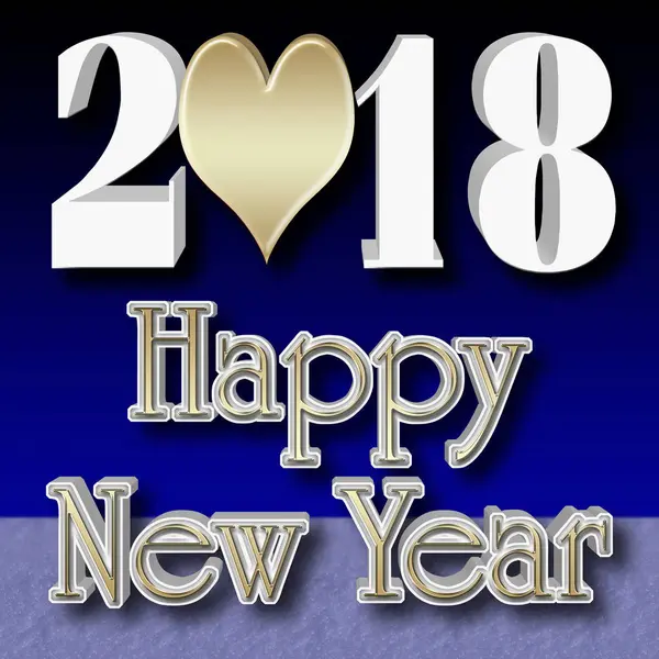Ilustración de stock - Golden Happy New Year, White 2018, Golden Heart Shape, Ilustración 3D, Fondo de degradado negro . — Foto de Stock