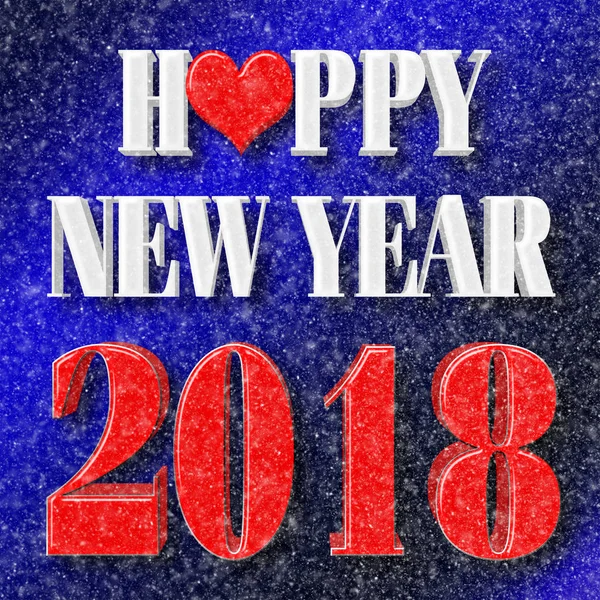 Skladem ilustrace - bílá šťastný nový rok, 2018 červené, červené srdce tvar, 3d obrázek, modré pozadí s přechodem. — Stock fotografie
