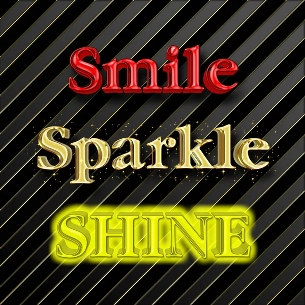 Illustrazione Stock - Brillante Slogan Smile, Sparkle, Shine, Astratto decorativo sfondo nero . — Foto Stock