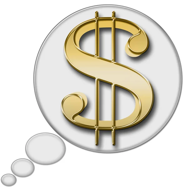 Illustrazione Stock - Dollaro USA dorato Accedi Thinking Bubble, isolato sullo sfondo bianco, Illustrazione 3D . — Foto Stock