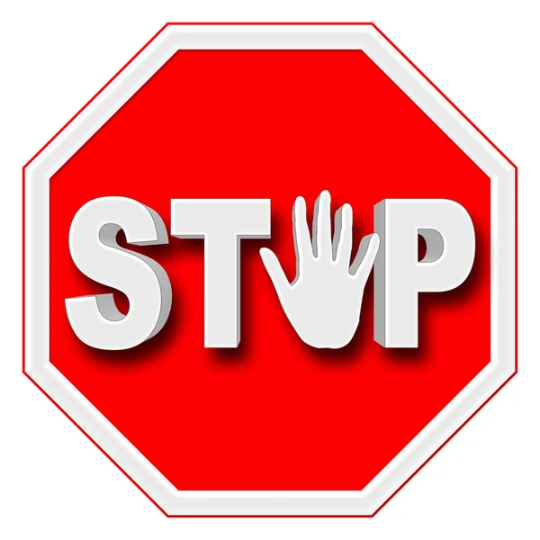 Illustration de stock - Panneau rouge stop, Texte blanc ARRÊT, Illustration 3D, Isolé sur fond rouge . — Photo