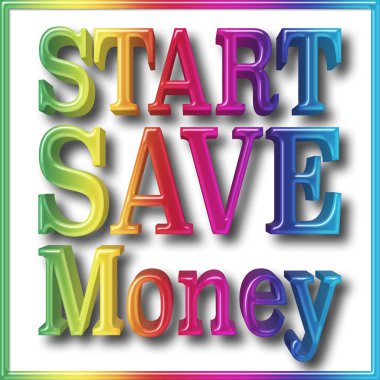 Hisse senedi illüstrasyon - kaydetmek para işareti başlatmak, gökkuşağı renkleri, 3d çizim, göl kenarında beyaz arka planı.