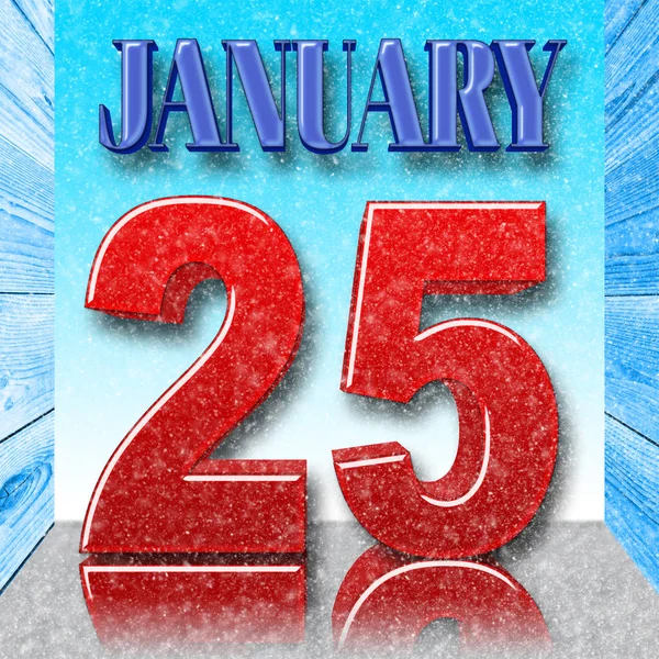 Εικονογράφηση αποθέματος-κόκκινο έντονο 25 μπλε τολμηρό Ιανουάριο, 3D εικονογράφηση, χιόνι ημέρα μπλε φόντο. — Φωτογραφία Αρχείου