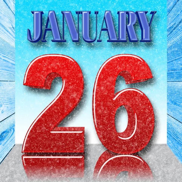 Stock illustration - rot fett 26 blau fett Januar, 3d illustration, schnee tag blauer hintergrund. — Stockfoto