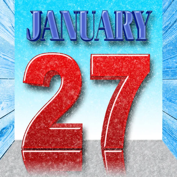 Εικονογράφηση αποθέματος-κόκκινο τολμηρό 27 μπλε τολμηρό Ιανουάριος, 3D εικονογράφηση, χιόνι ημέρα μπλε φόντο. — Φωτογραφία Αρχείου