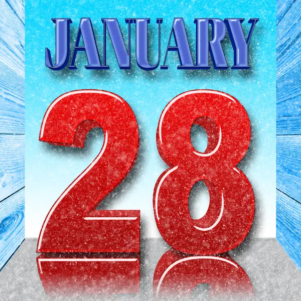 Stock illustration - rot fett 28 blau fett Januar, 3d illustration, schnee tag blau hintergrund. — Stockfoto