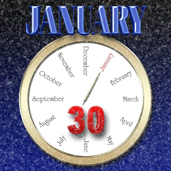 Stockowa ilustracja - czerwony pogrubiony 30 niebieski stycznia śmiały, 3d ilustracja, noc śnieg tło. — Zdjęcie stockowe