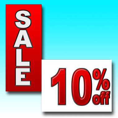 Hisse senedi illüstrasyon - kırmızı yüzde 10 indirim, kırmızı satışı, mavi degrade arka plan, 3d çizim.