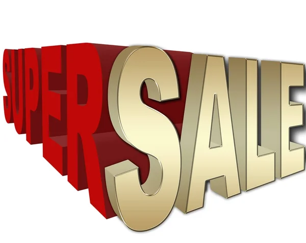 Stock Illustration - Super Sale Banner - Schild, Golden Sale, 3D Illustration, isoliert vor weißem Hintergrund. — Stockfoto