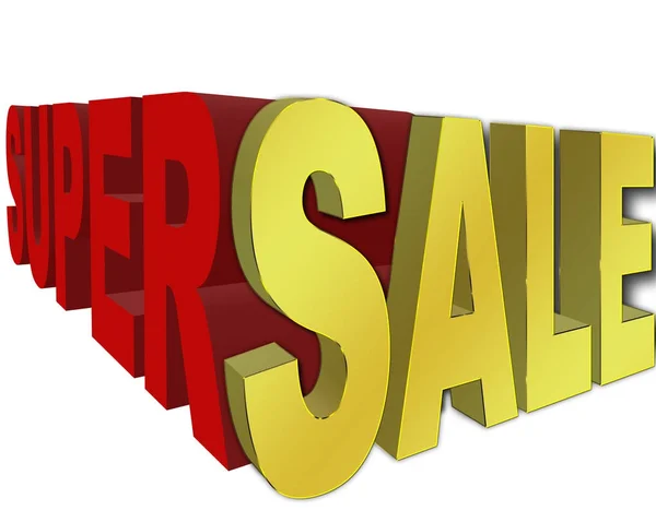 Illustrazione Stock - Super Sale Banner - Segno, Golden Sale, Illustrazione 3D, Isolato sullo sfondo bianco . — Foto Stock