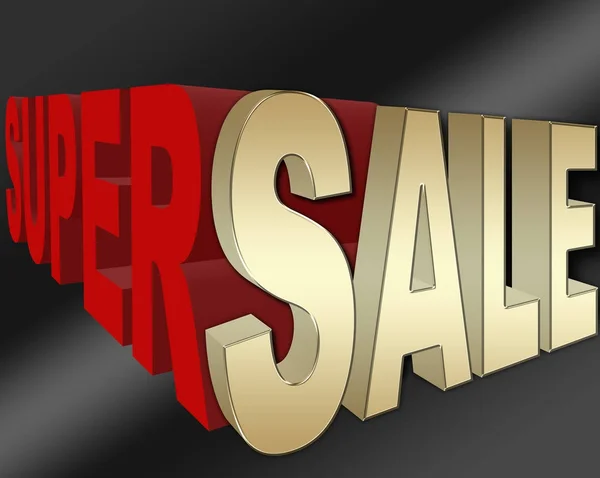 Super Sale Banner - Sign, Golden Sale, 3D Illustration, terisolasi terhadap Latar Belakang Hitam . — Stok Foto